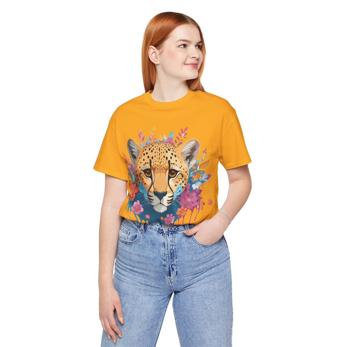 Cheetah Graphic Unisex Cotton Bella+Canvas Tee with Art Animal Design e9