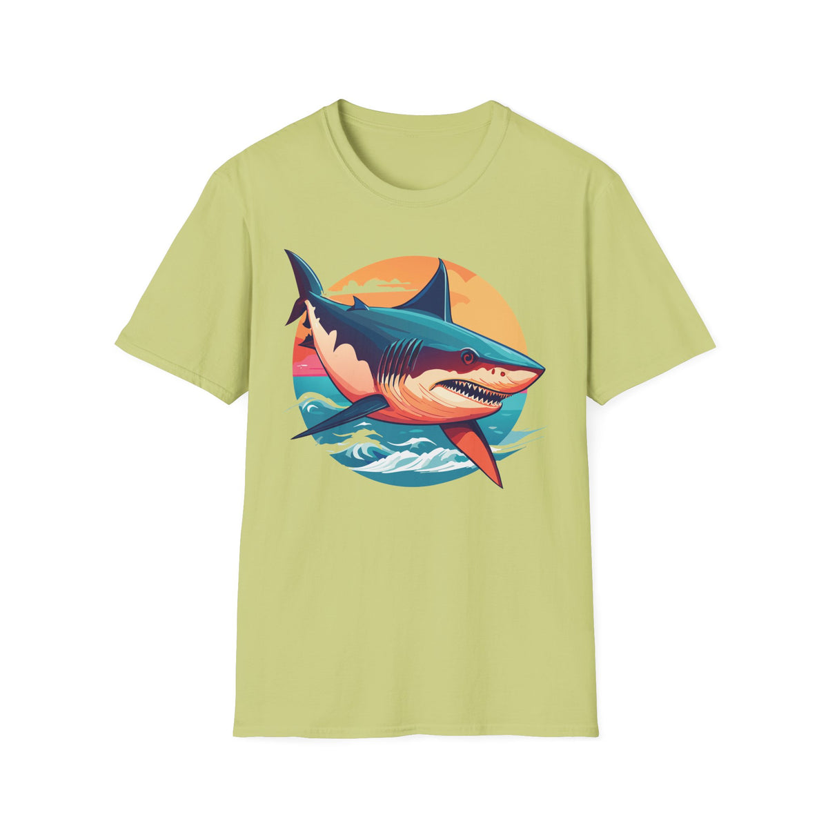 Retro Shark Sunset T-Shirt | Ocean Waves | Coastal Beach Tee