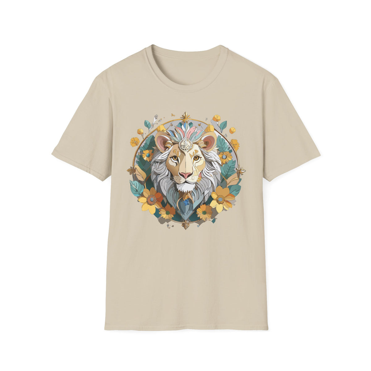 Floral Lion Illustration T-Shirt | Botanical Mane Tee