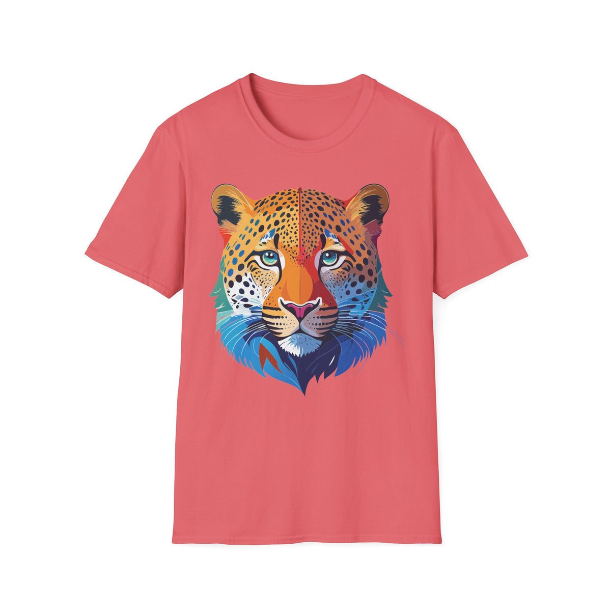Colorful Leopard Face T-Shirt | Rainbow Big Cat Illustration