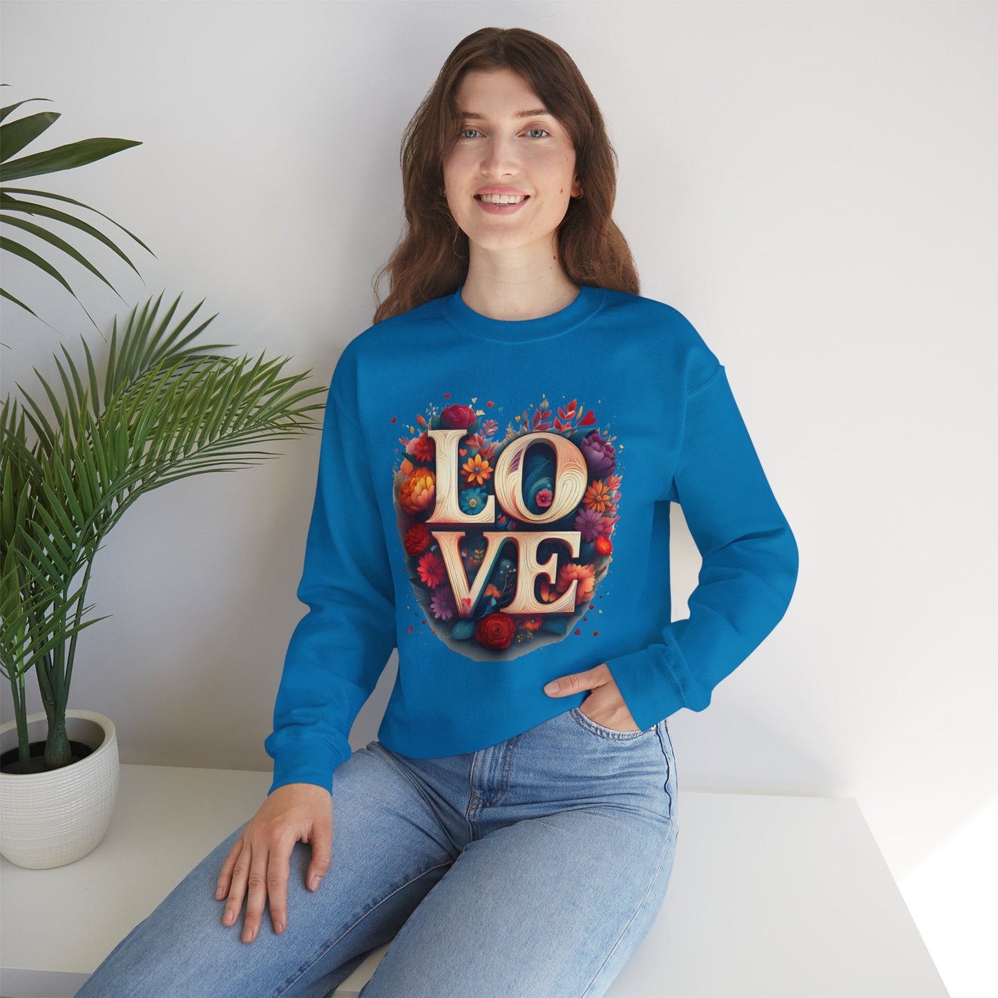 Floral Love Sweatshirt Unisex Valentines Day Gift Love Flower Crewneck Sweatshirt