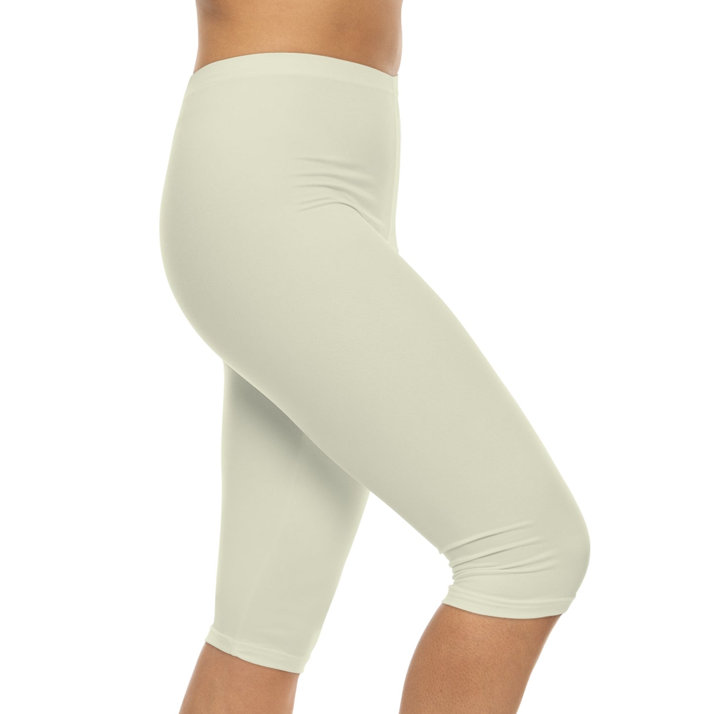 Beige Color Women's Brushed Suede Poly Span Casual Capri Leggings XS-2XL