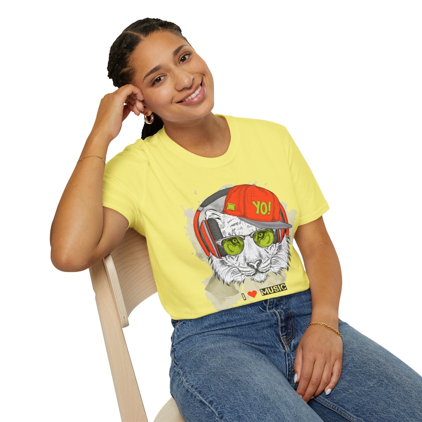 I Love Music Animals Shirt With Headphones Unisex Tee Gildan Softstyle 64000 Premium Comfort