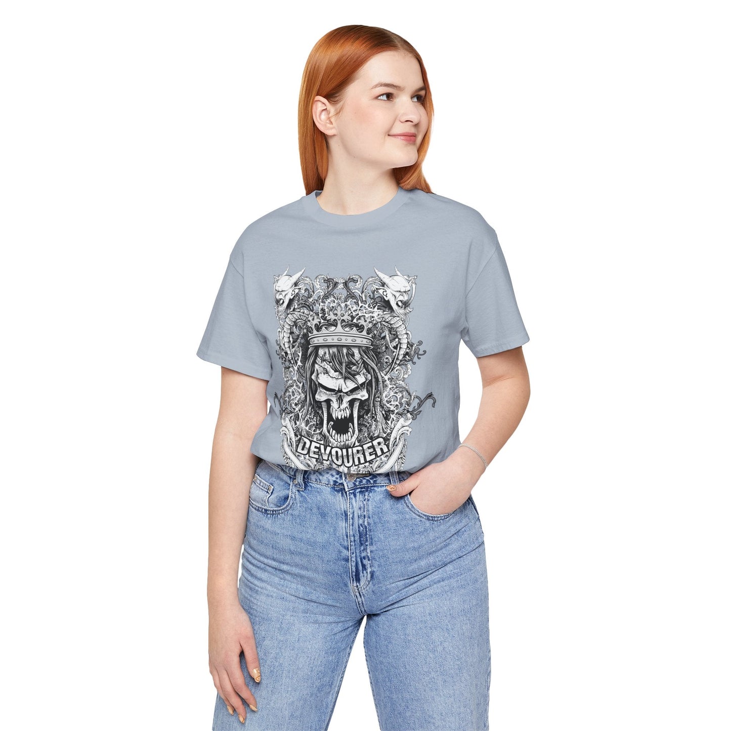Gothic Skull Illustration Graphic Unisex Cotton T-Shirt r13