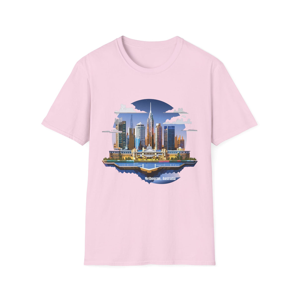 Melbourne Australia Cityscape Skyline T-Shirt — Modern Urban Skyline Graphic Design Unisex 100 Cotton Gildan T-Shirt