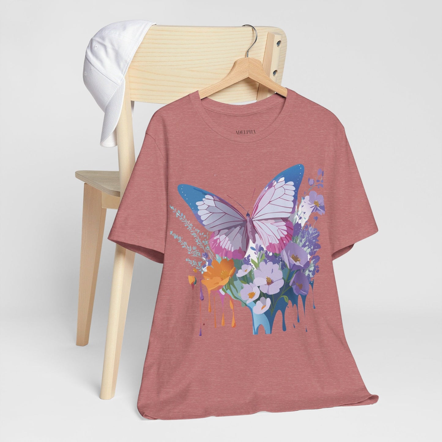Butterfly Graphic Unisex 100 Cotton Lightweight Vintage Floral Design Jersey Tee 1