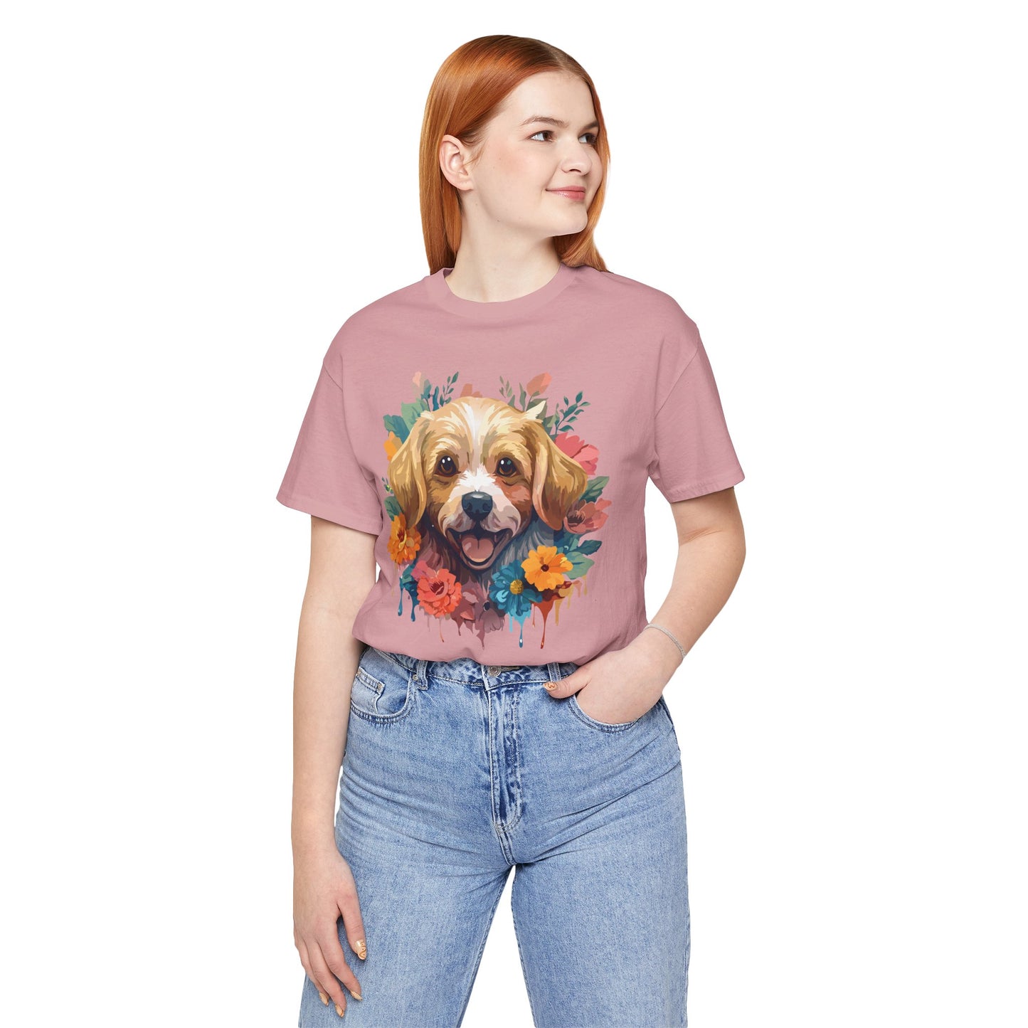 Floral Dog Tee, Animal Shirt, Dog Shirt, Floral Tee, Flower T-shirt, T-Shirt with Animal, Summer Top with Art Design