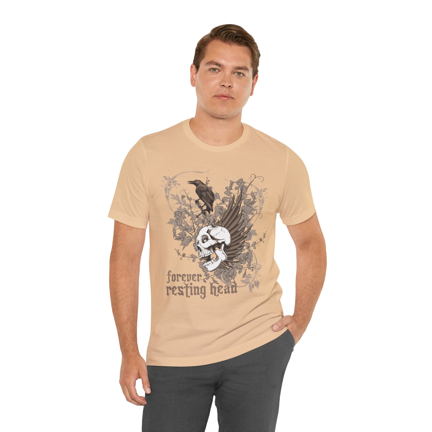 Forever Resting Head Tee, Edgy Graphic Shirt, Music T-Shirt, Gothic Tees, Skull Shirt, Art Design Tee, Skull Graphic Top