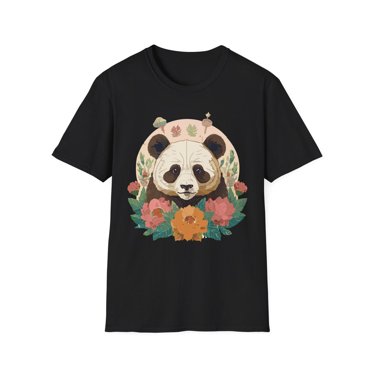 Floral Panda Illustration T-Shirt | Cute Botanical Bear Tee