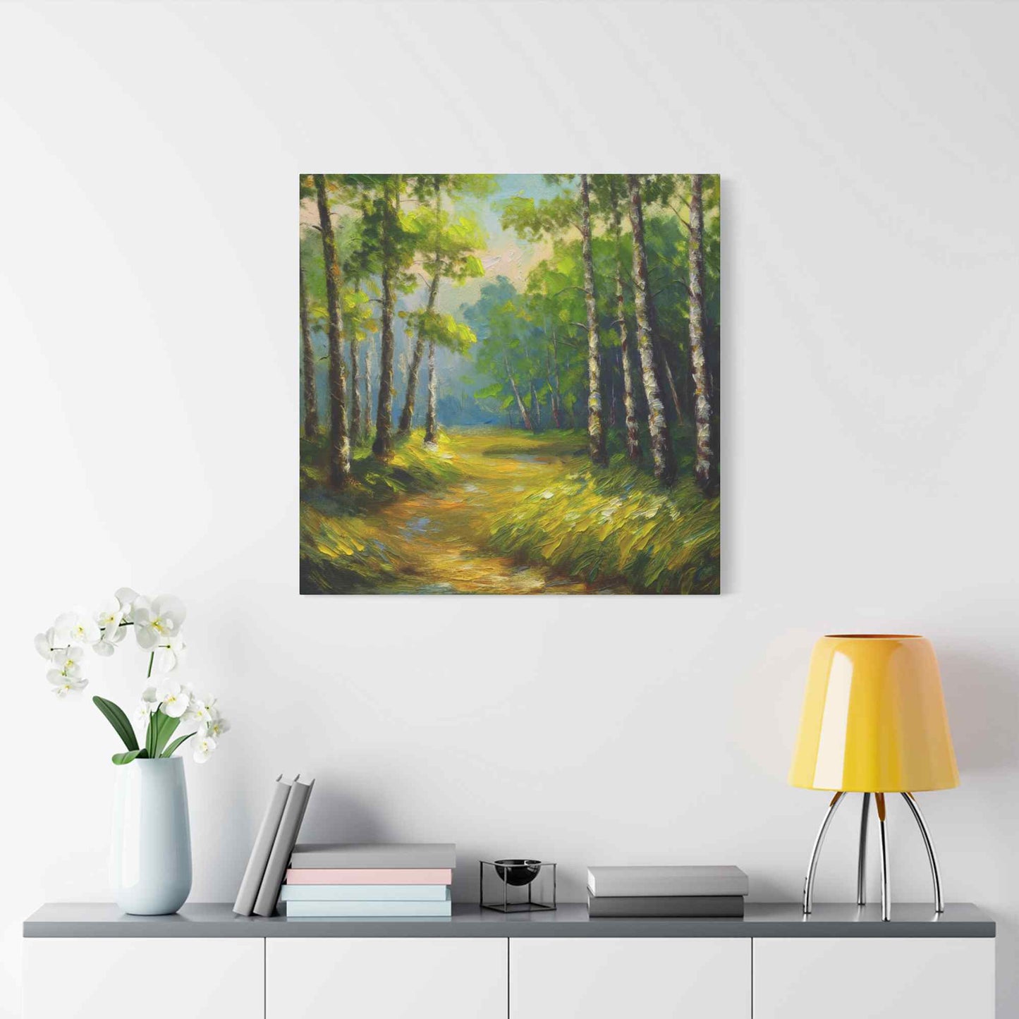 Summer Forest Print Canvas, Oil Paint Print 20x20, 24x24, 30x30, 32x32, 36x36 Art Design Pine-Wood Inner Frame MC-87