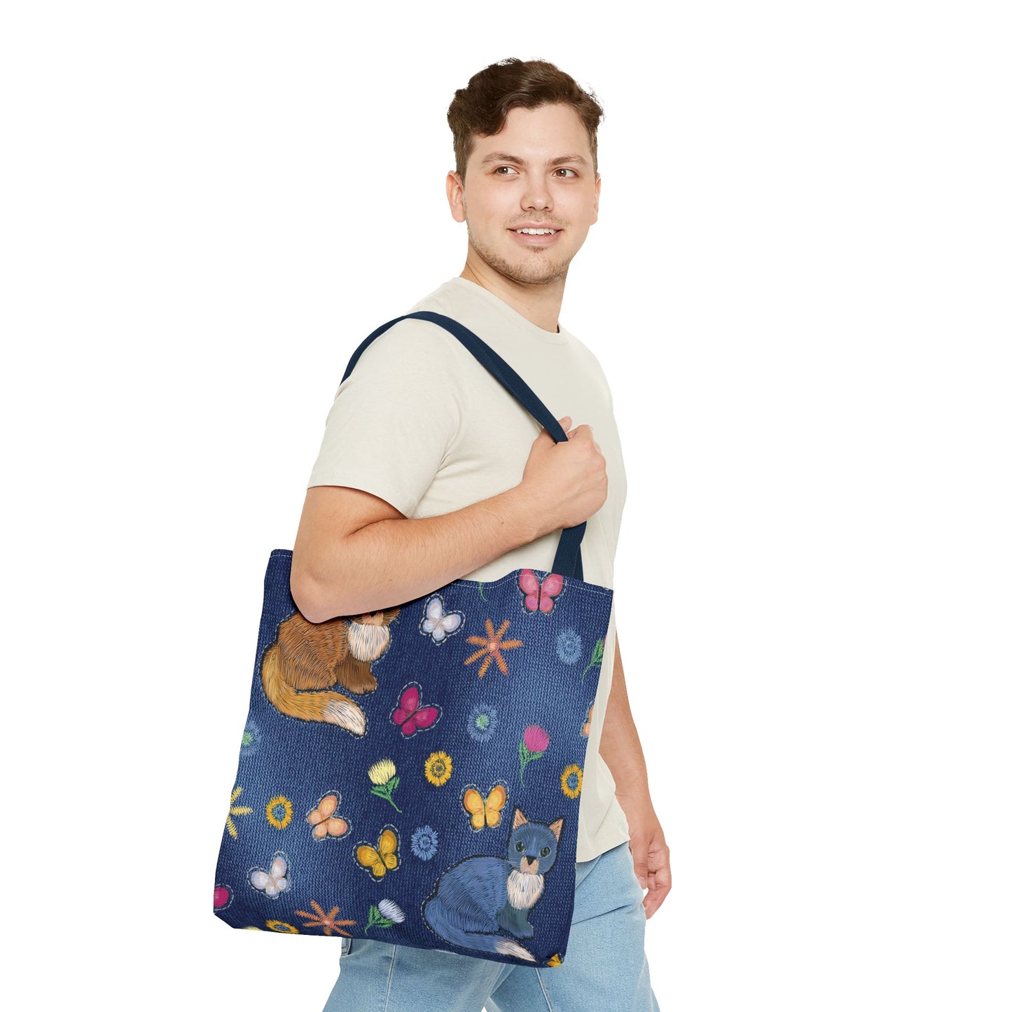 Denim Fabric Imitation Print Unisex Canvas Bag Poly Spun 3 Sizes Tote Bag 190-13