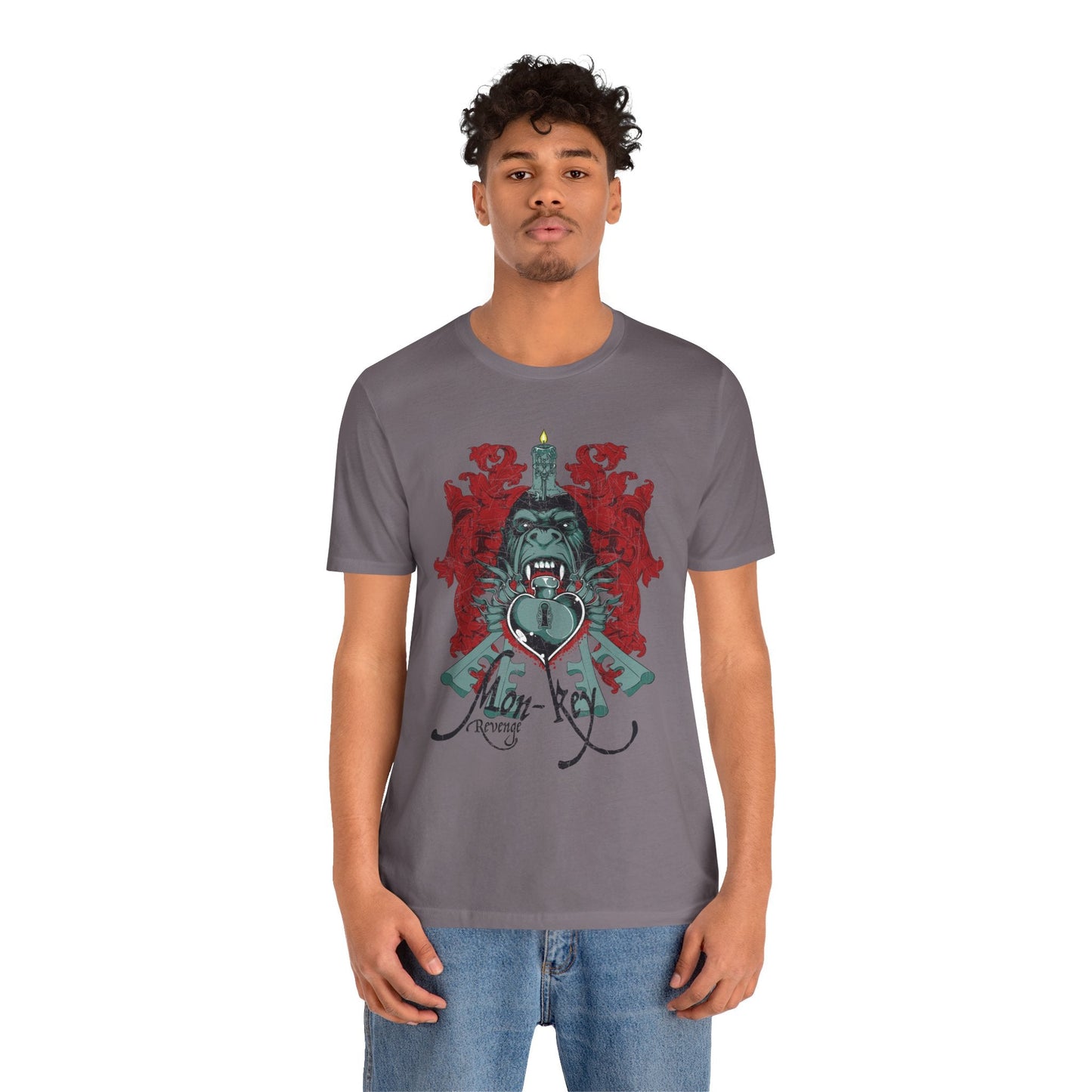 Gorilla Crest with Sword and Heart T-Shirt Heraldic Gothic Design Rock Band T-Shirt