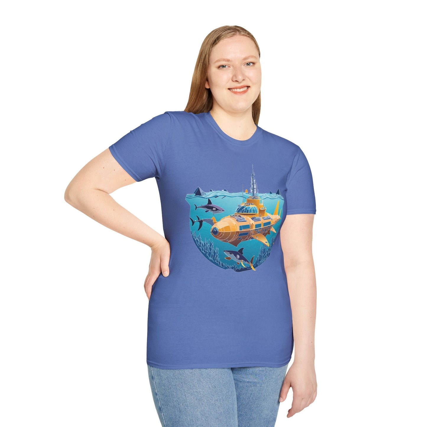 Ocean Tee Shirt Unisex Gildan Softstyle 64000 Ocean Theme Tee With U Boat Design