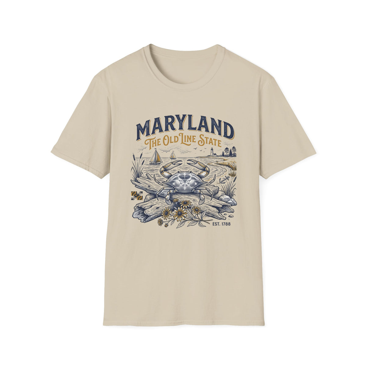 Maryland Crab T-Shirt — Maryland The Old Line State Vintage Coastal Travel Tourist Graphic Design Unisex 100 Cotton Gildan T-Shirt