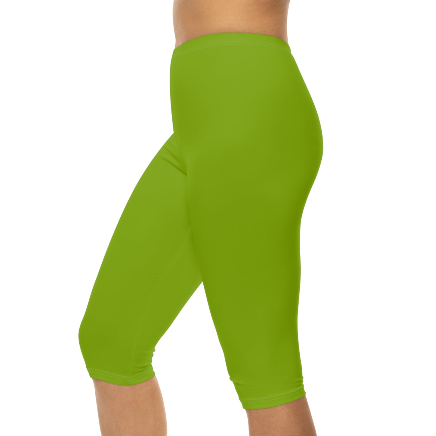 Lime Moss Color Women's Brushed Suede Poly Span Casual Capri Leggings XS-2XL