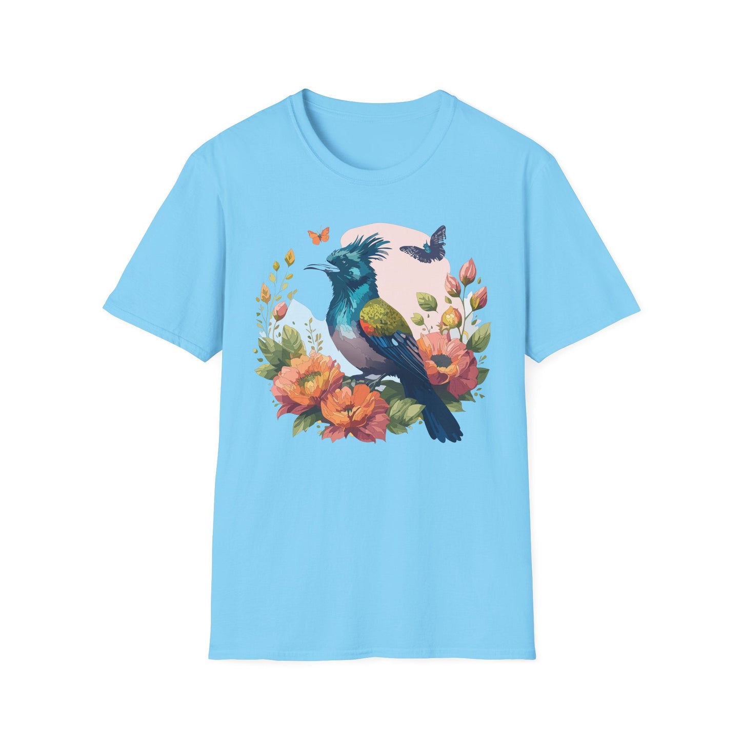 Floral Bird T Shirt Unisex Tee 100 Percent Ring Spun Cotton Softstyle Gildan 64000 Comfort Fit