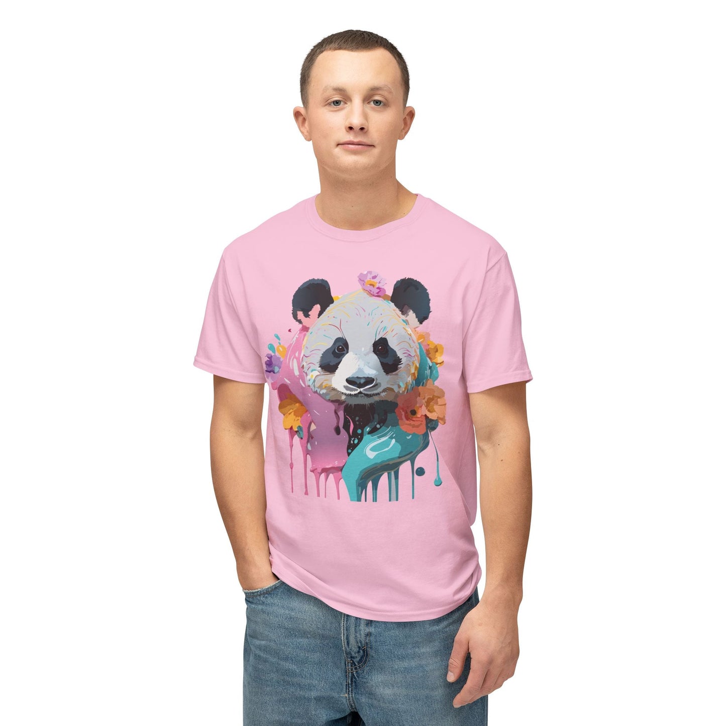 Panda T Shirt Unisex HD Cotton Tee With Panda Art Print Vintage Floral Design Printed In USA