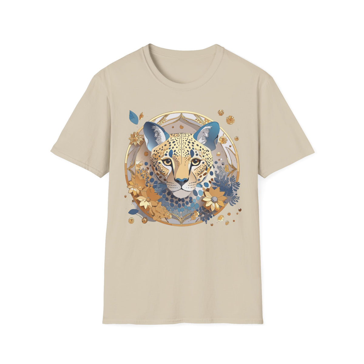 Floral Leopard Face T-Shirt | Botanical Cheetah Portrait Tee
