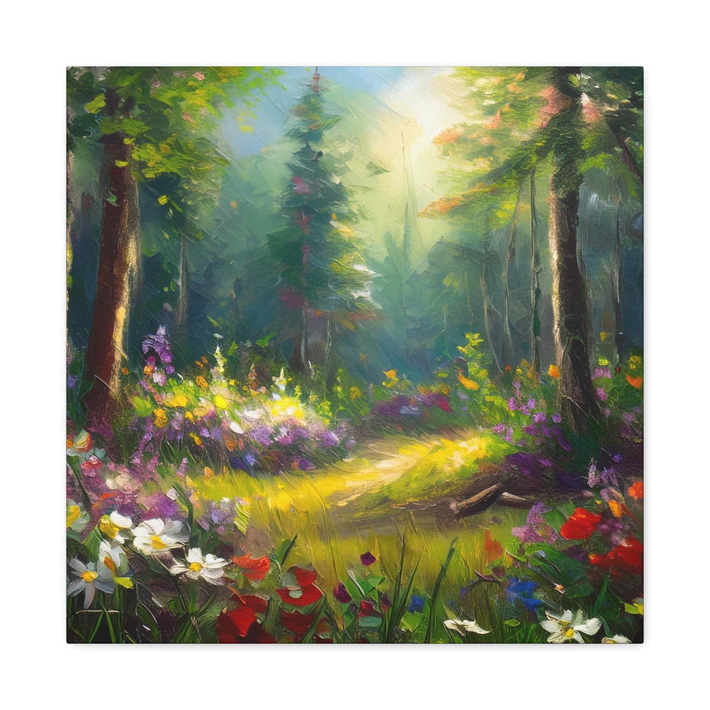 Summer Forest Print Canvas, Oil Paint Print 20x20, 24x24, 30x30, 32x32, 36x36 Art Design Print Pine-Wood Inner Frame MC-92