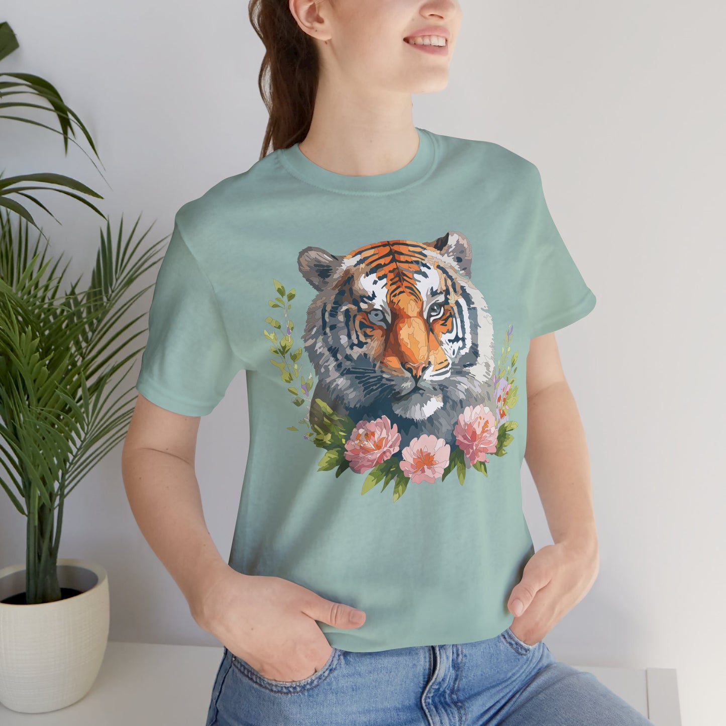 Floral Tiger Shirt, Animal Shirt, Tiger Tee, Unisex Tee, Floral T-shirt, T-Shirt with Animal