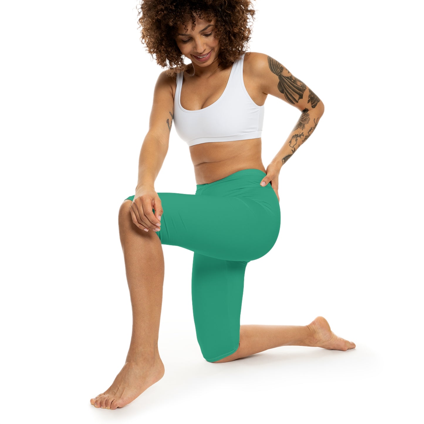 Seaweed Color Women's Brushed Suede Poly Span Casual Capri Leggings XS-2XL