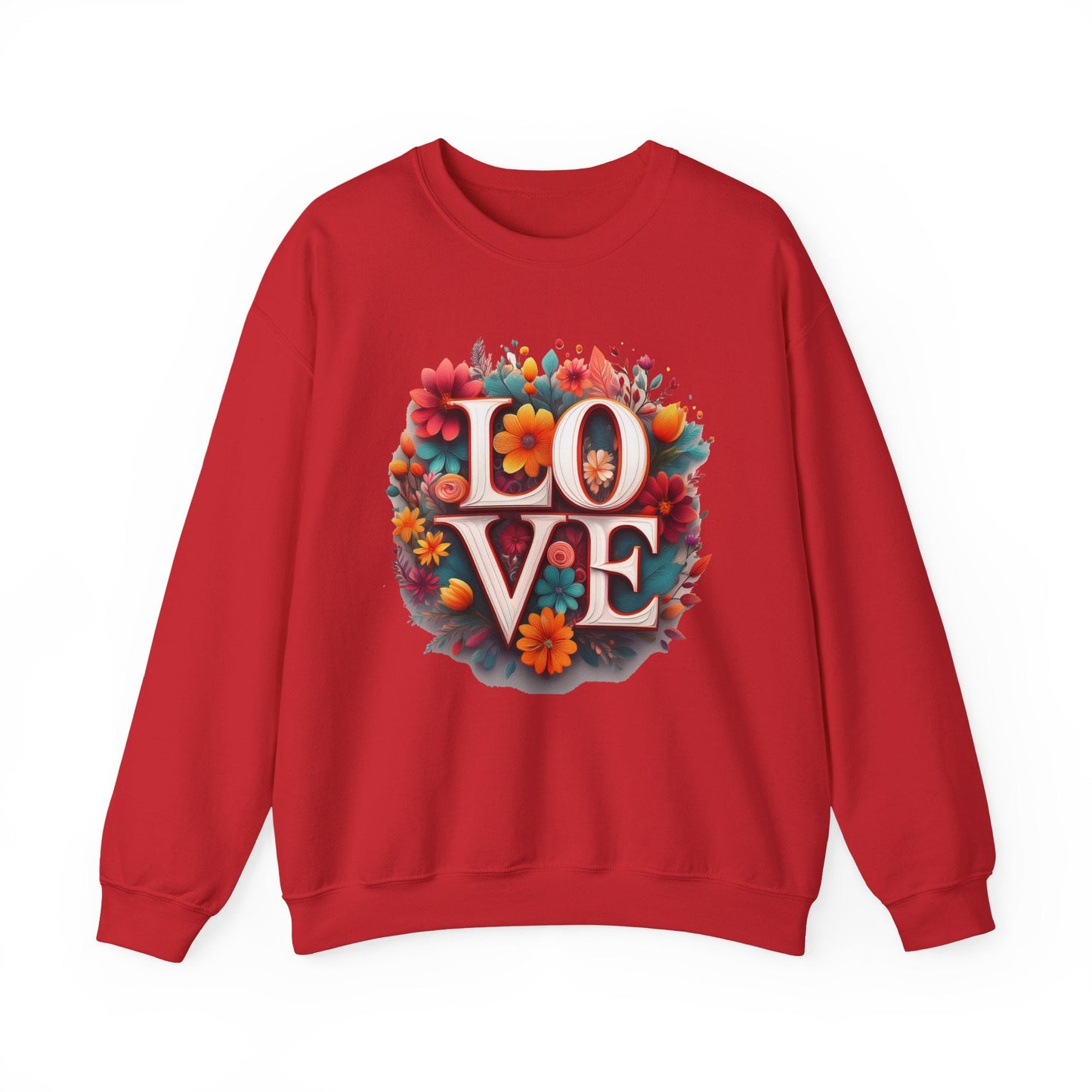 Floral Love Valentines Day Sweatshirt Unisex Heavy Blend Crewneck 50/50 Cotton Polyester Gildan 18000