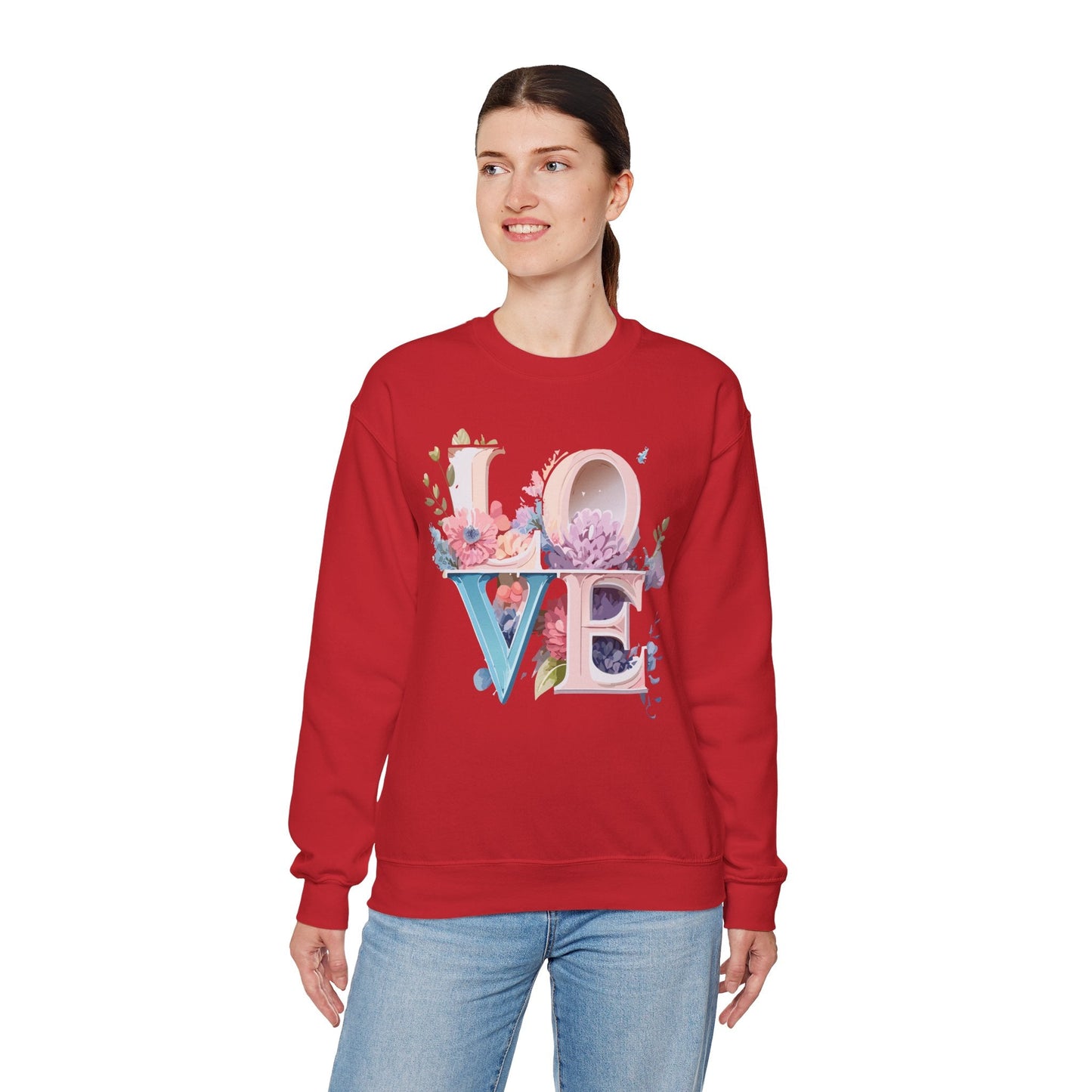 Floral Love Sweatshirt Valentines Day Sweatshirt Love Flower Unisex Crewneck Sweatshirt