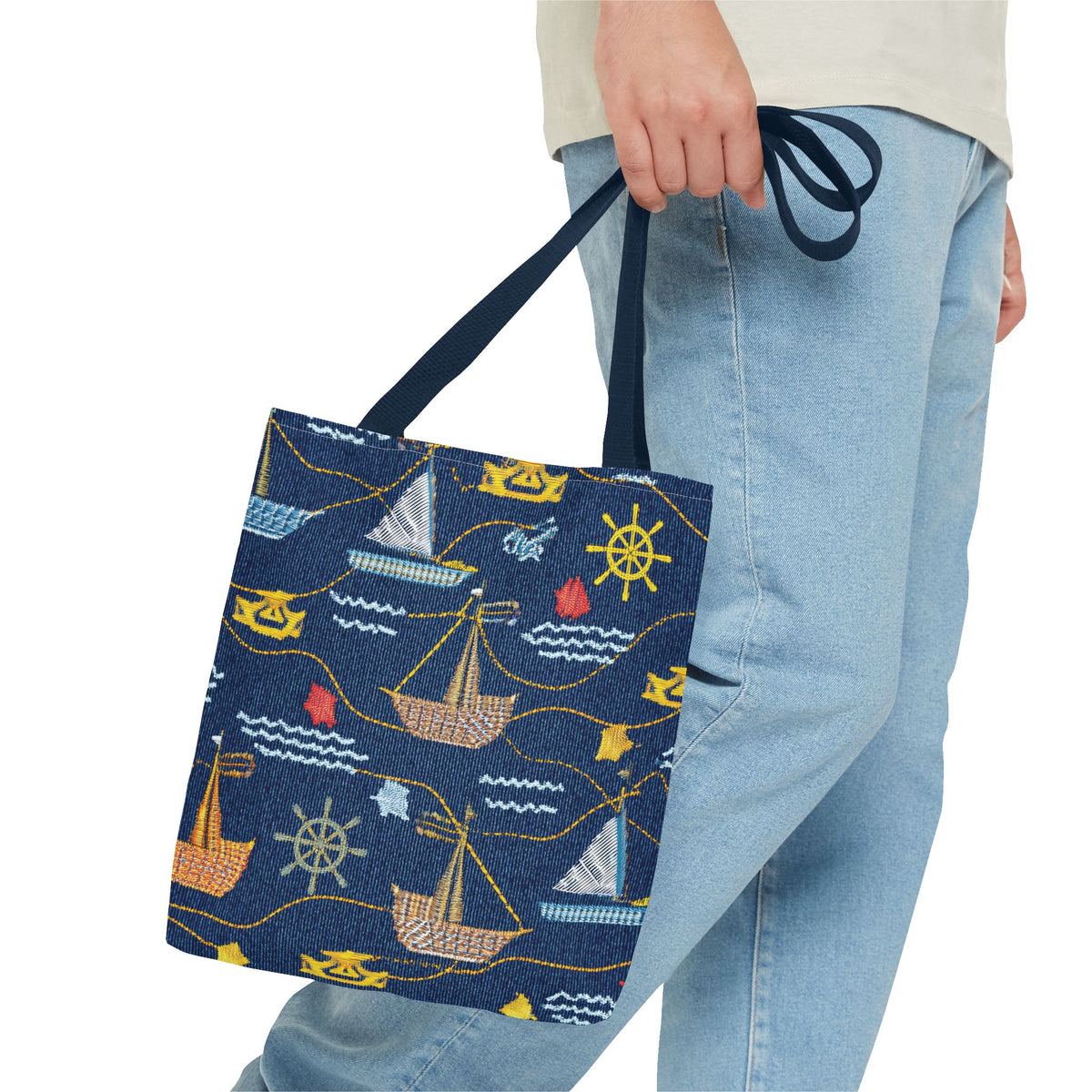 Denim Fabric Imitation Print Unisex Canvas Bag Poly Spun 3 Sizes Tote Bag 182-13
