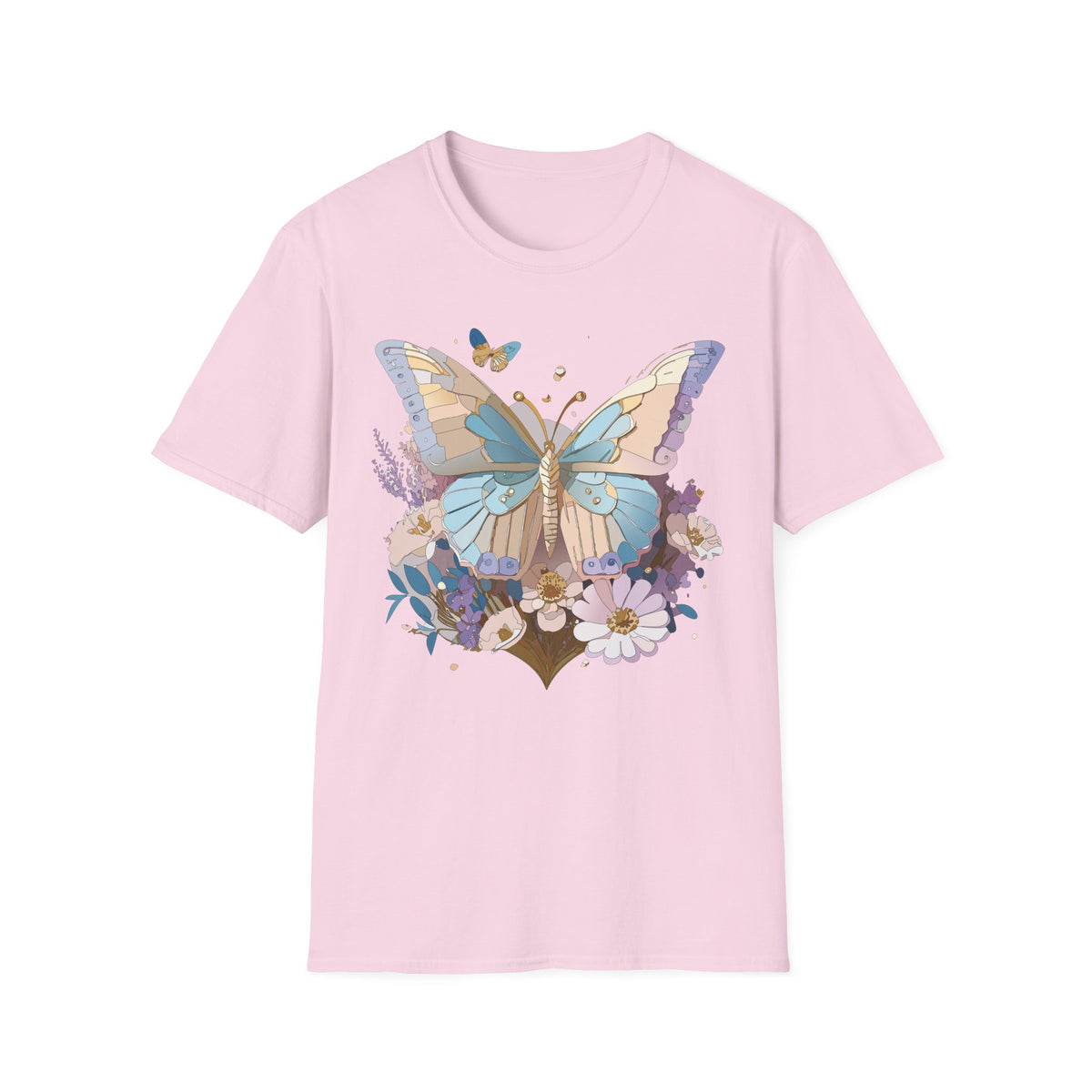 Butterfly Garden T‑Shirt — Pastel Floral Wing Illustration Graphic Design Unisex 100 Cotton Gildan T-Shirt