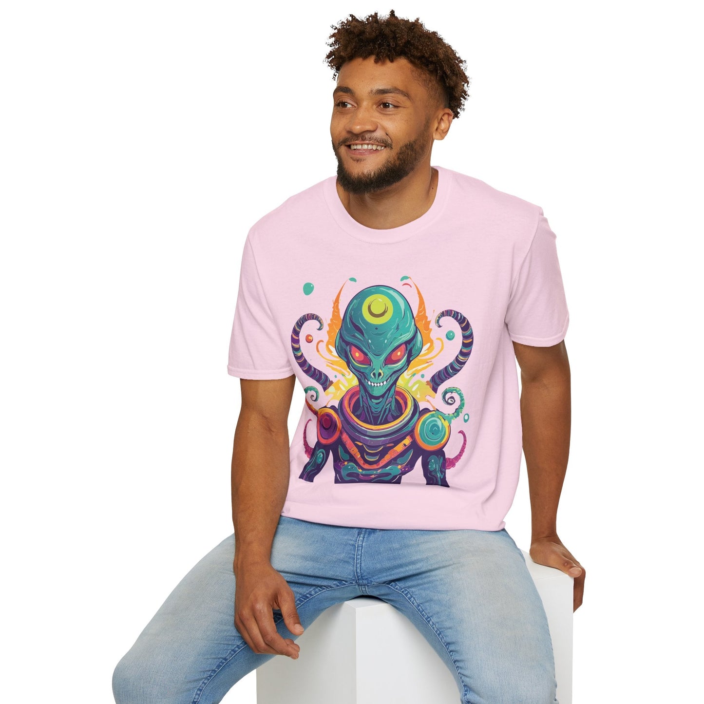 Alien Graphic Unisex Cotton Softstyle UFO Artwork Tee 7