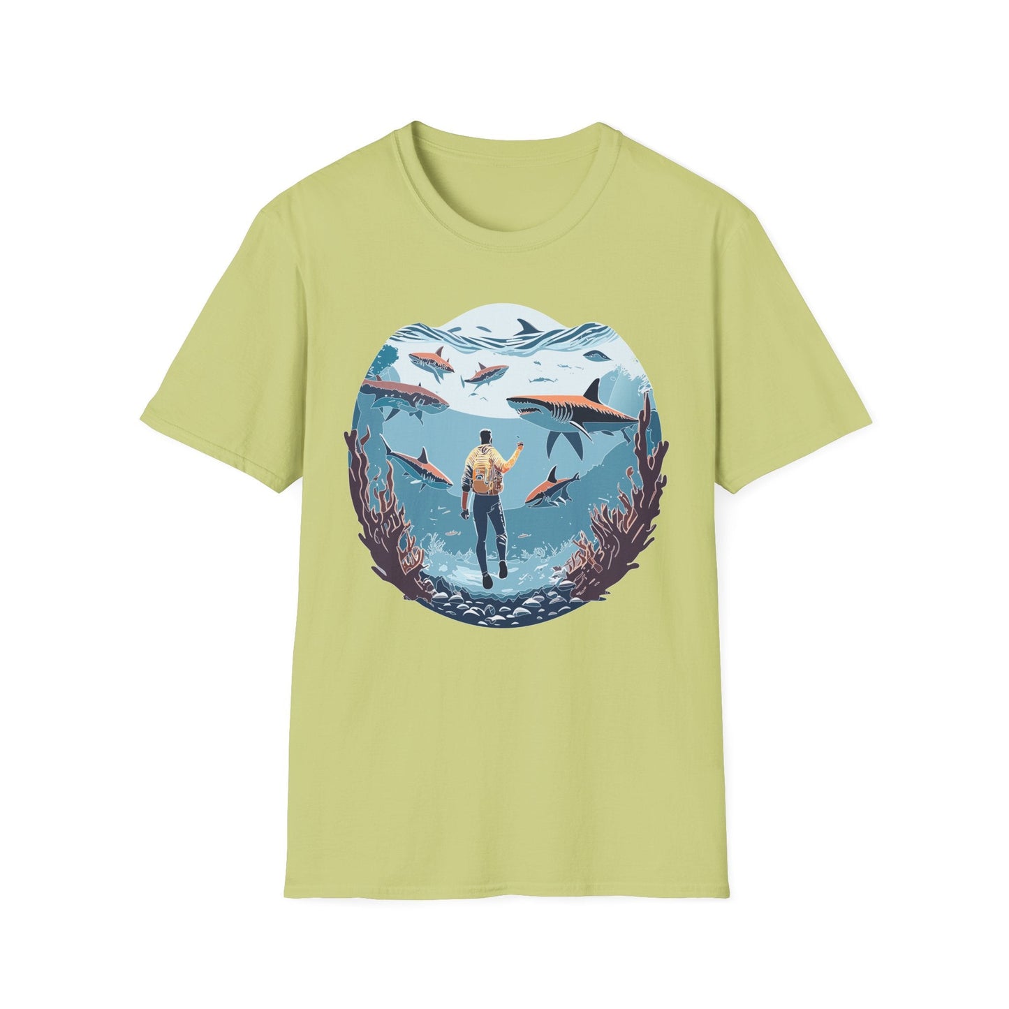 Ocean Theme Unisex Softstyle T Shirt 64000 Cotton Tee With Ocean Art Design Breathable