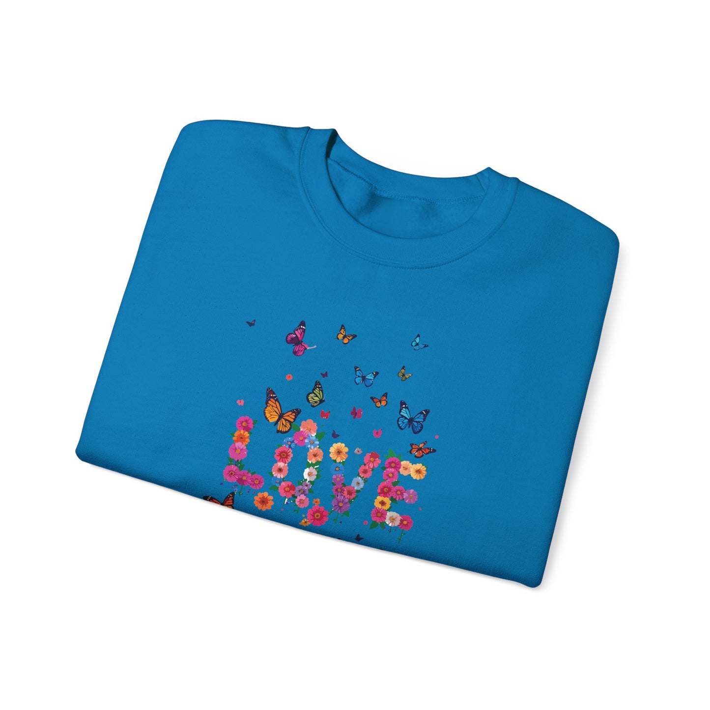 Unisex Floral Love Sweatshirt, Love Floral Sweatshirt, Floral Butterfly Sweatshirt, 50/50 Cotton-Poly Valentine's Day Sweatshirt 08