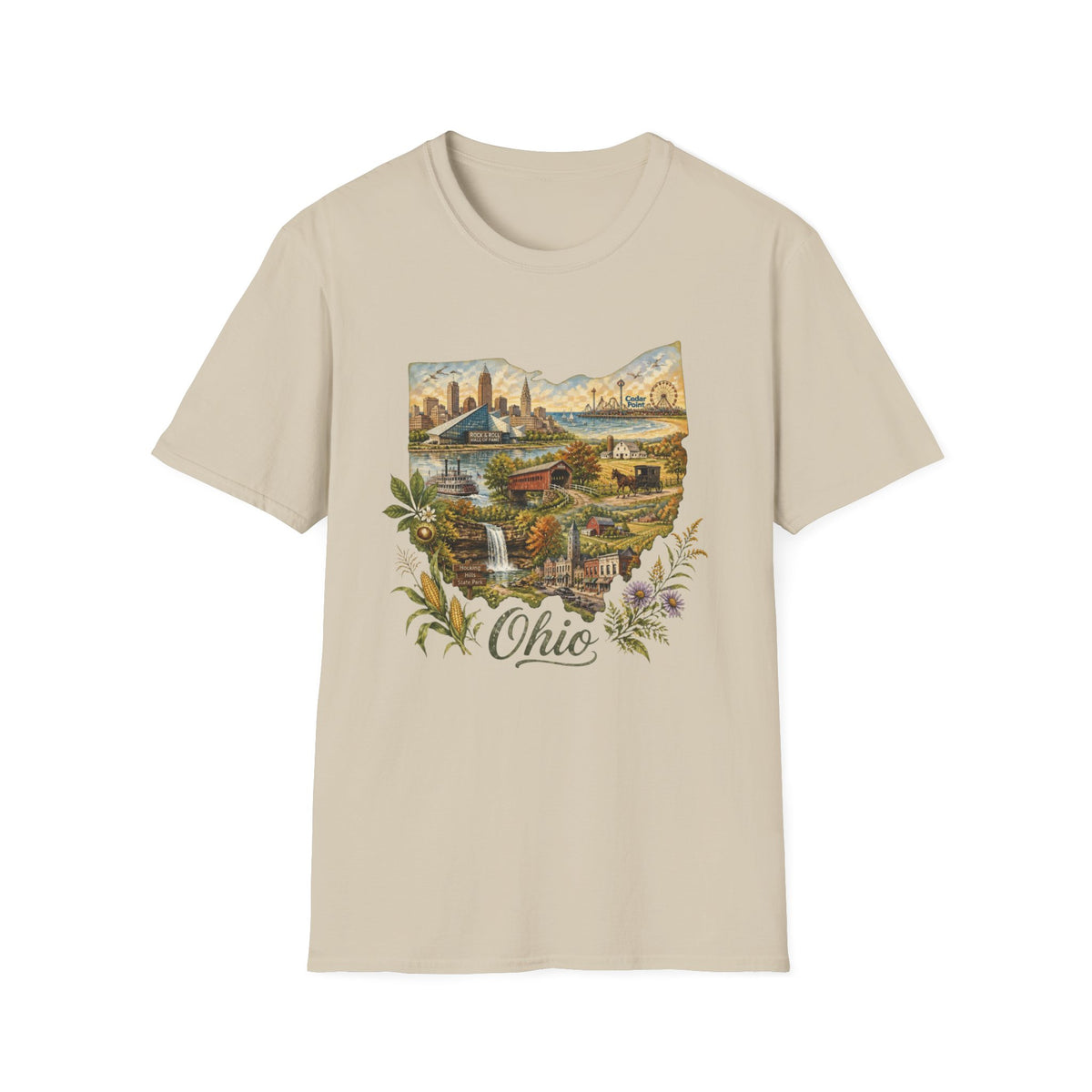 Ohio Vintage Landscape T-Shirt — Retro State Pride Travel Tourist Graphic Design Unisex 100 Cotton Gildan T-Shirt