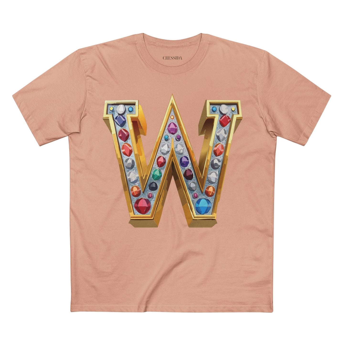 Letter W Graphic Design Tee Unisex 100 Cotton With Antique Gold Letters Artwork T-Shirt