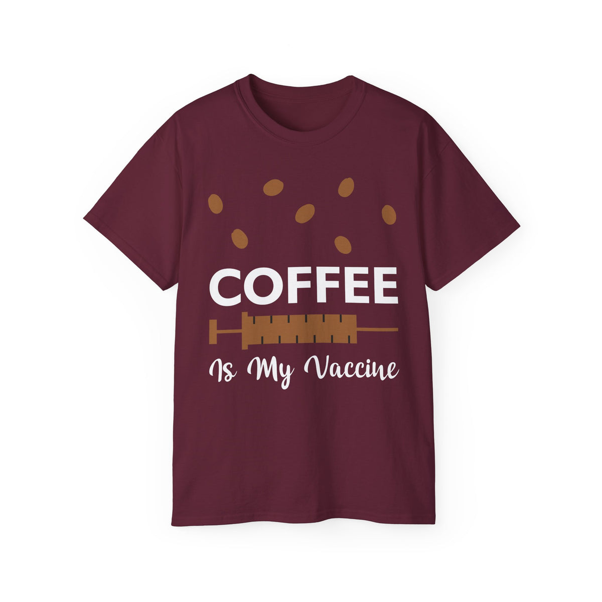 Coffee Is My Vaccine Tee | Coffee Beans & Syringe Graphic