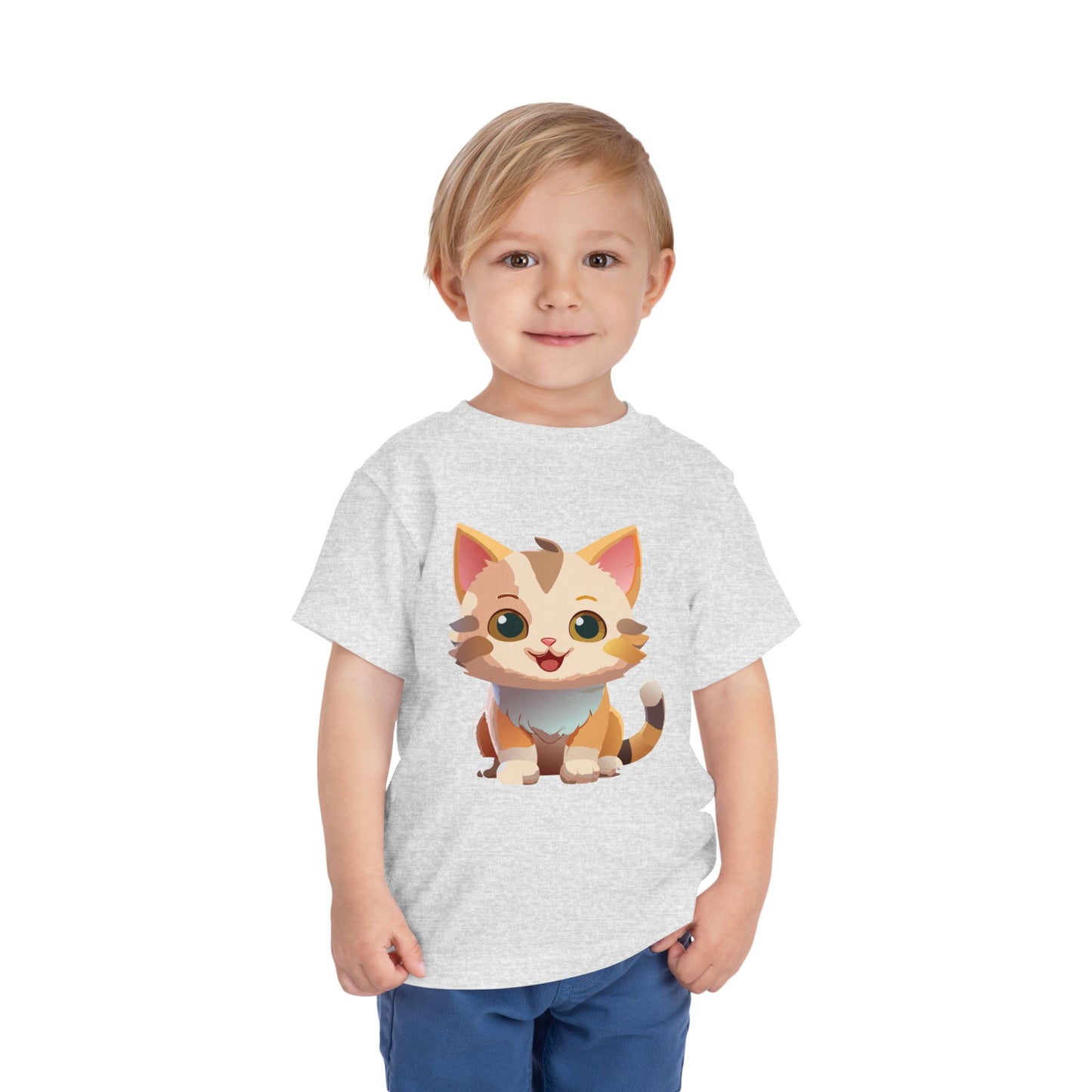 Cute Cat Toddler Short Sleeve Tee - Adorable Kitty Graphic Tee for Kids (2T-5T)