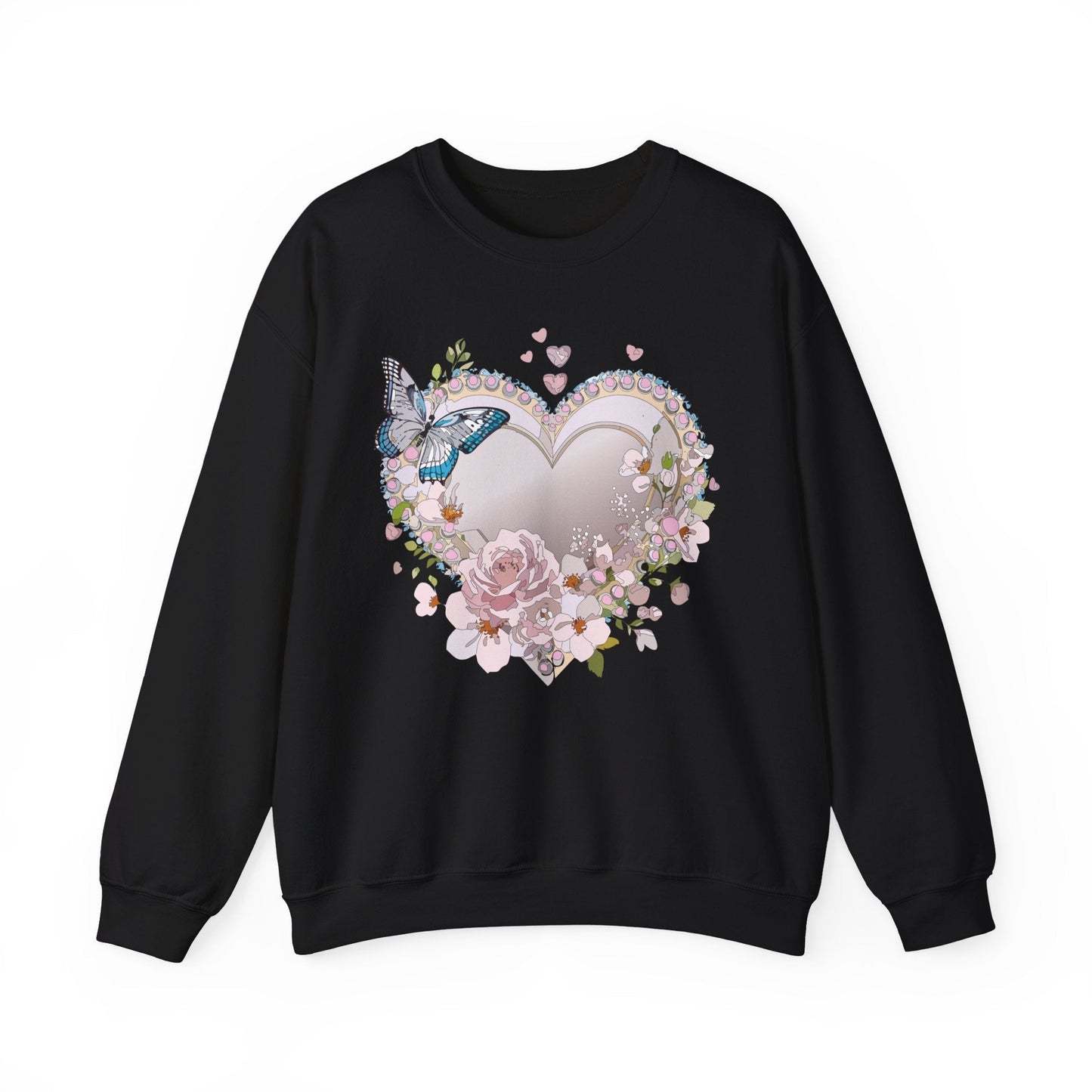 Unisex Floral Heart Sweatshirt For Valentines Day With Floral Love Print Crewneck Heavy Blend