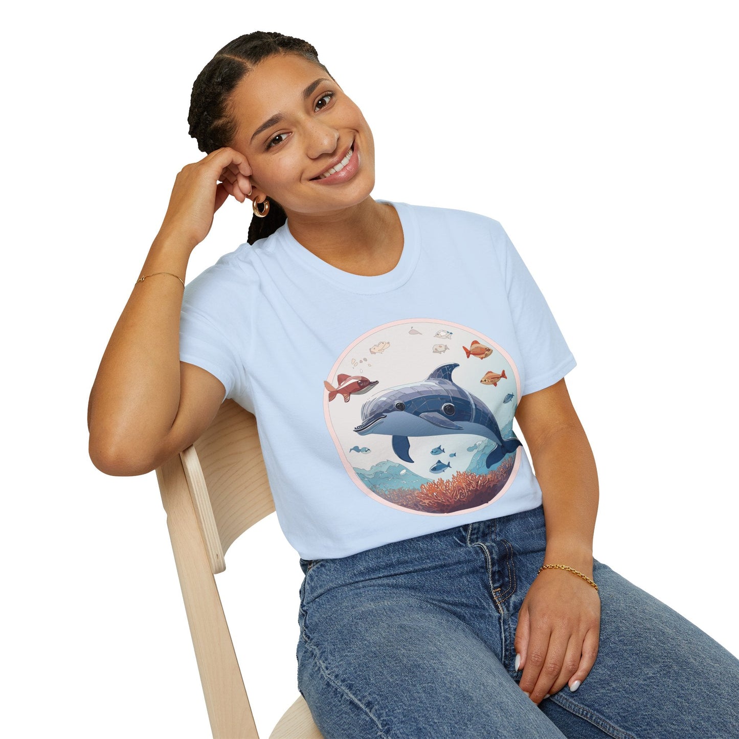 Dolphin Shirt Unisex Softstyle Tee One Hundred Percent Ring Spun Cotton Lightweight Comfort