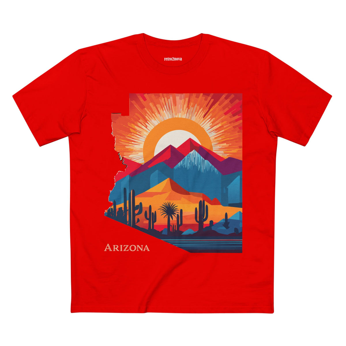 Arizona Desert Sunset Tee | State Silhouette, Cactus Landscape