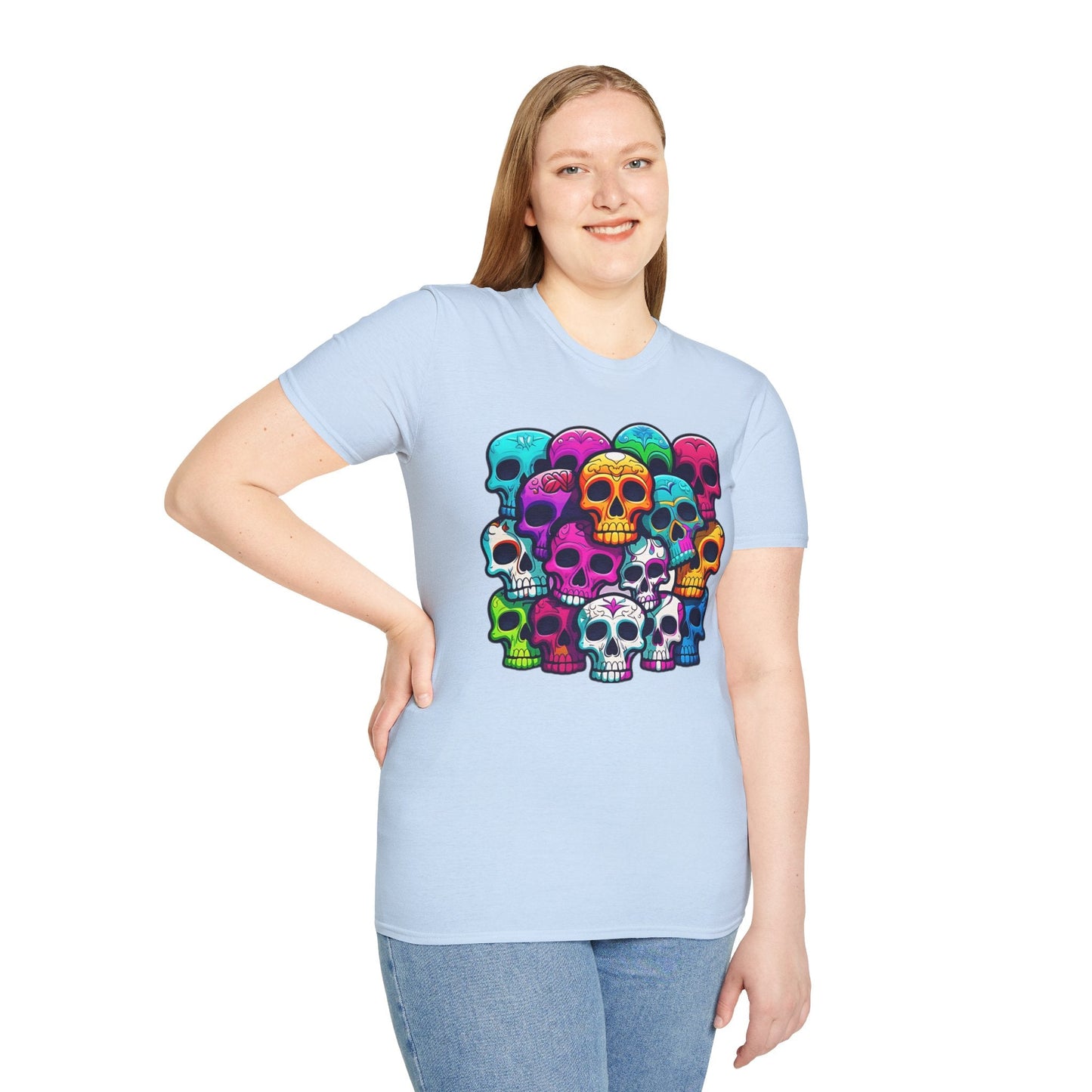 Unisex Skull Tee Shirt With Skeleton Design Gildan Softstyle 64000 100 Percent Ring Spun Cotton