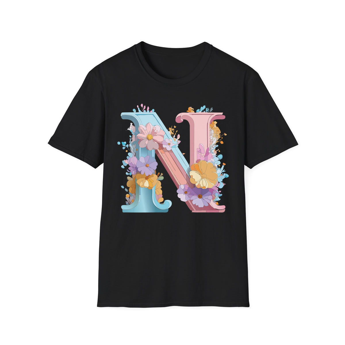 Floral Letter N T-Shirt | Pastel Monogram Initial Tee