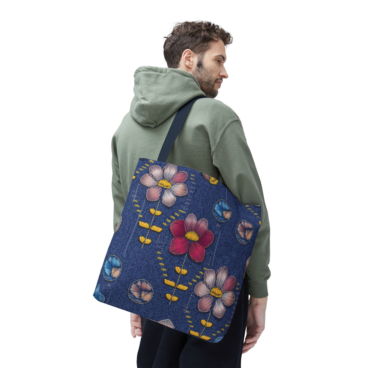 Denim Fabric Imitation Print Unisex Canvas Bag Poly Spun 3 Sizes Tote Bag 159-16