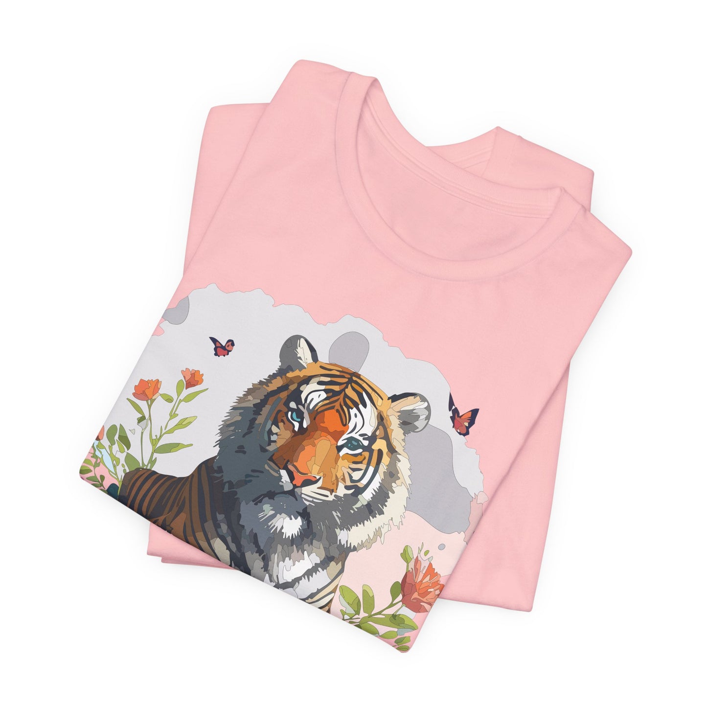 Floral Tiger Graphic Tee, Animal Shirt, Tiger Shirt, Flower Top, T-Shirt with Animal, Art Design