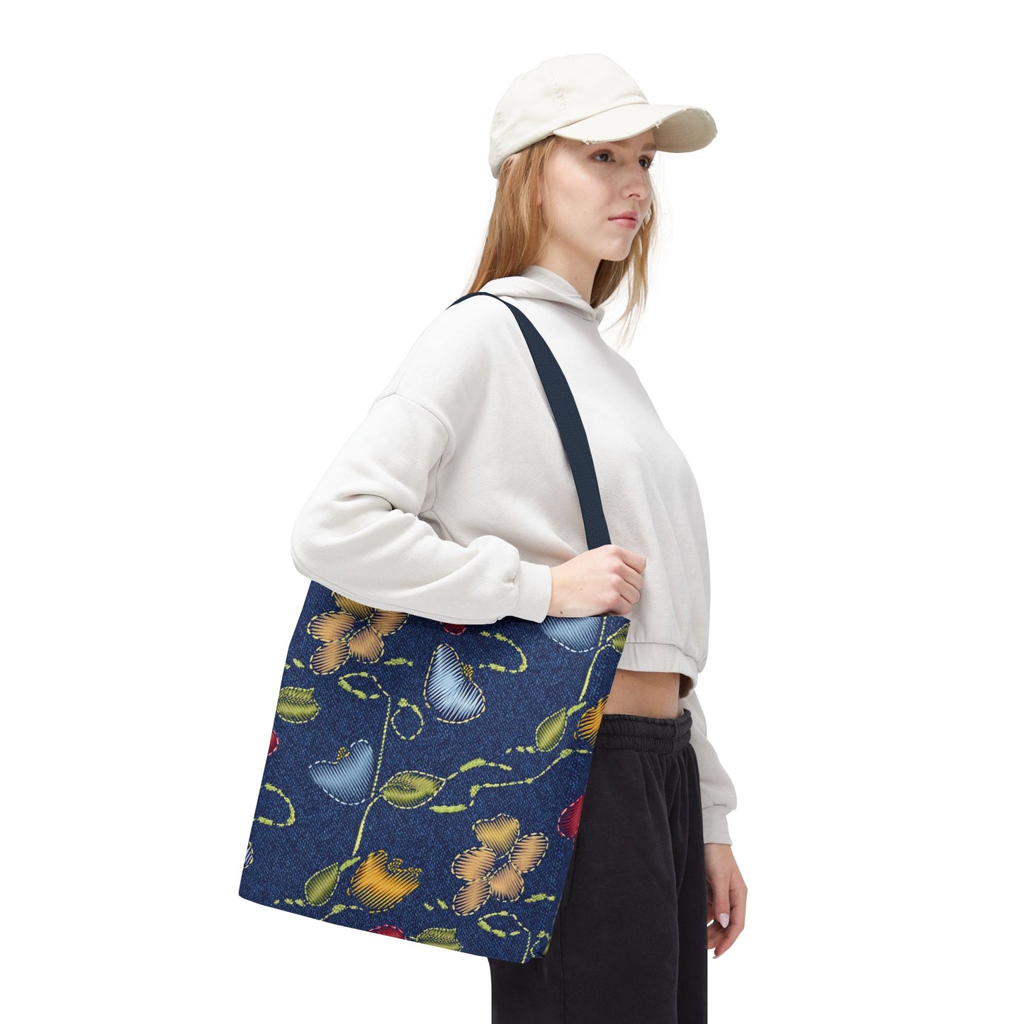Denim Fabric Imitation Print Unisex Canvas Bag Poly Spun 3 Sizes Tote Bag 128
