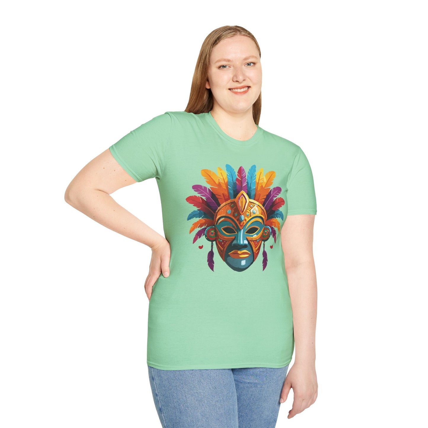 Unisex Gildan Mask T Shirt Softstyle 64000 With Art Design Lightweight Cotton Tee