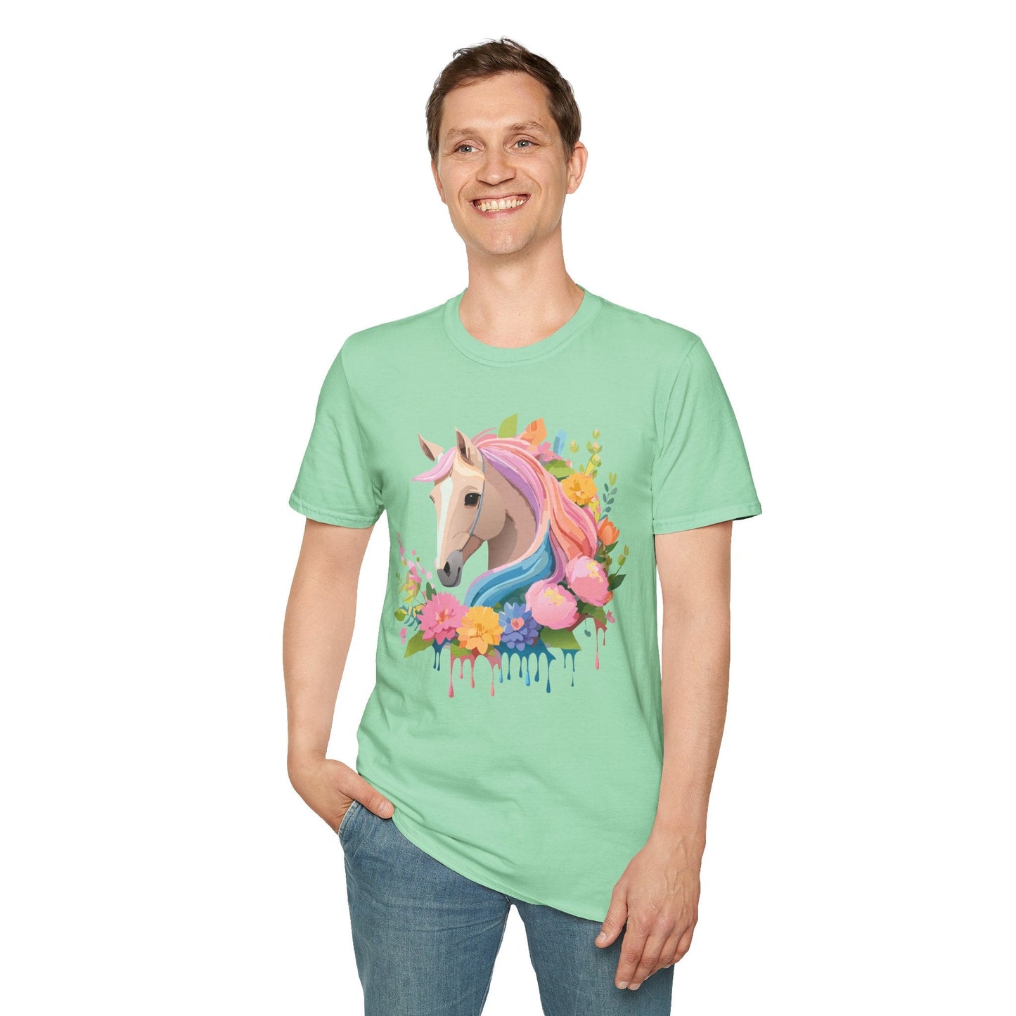 Unisex Horse Shirt Soft Cotton Tee With Animal Artwork Gildan Softstyle