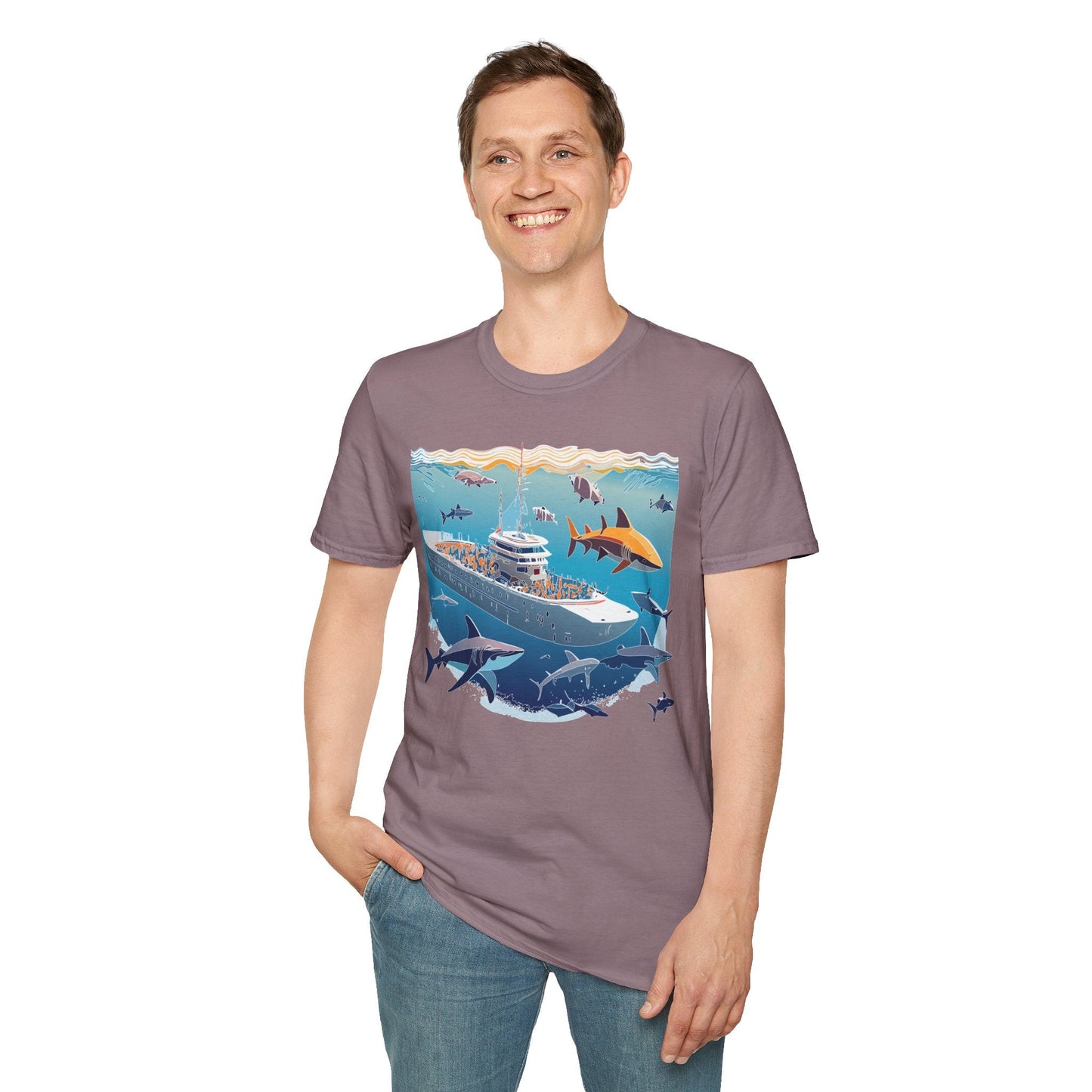 Ocean Tee Shirt Unisex Softstyle Short Sleeve With Ocean Art Design 100 Percent Ring Spun Cotton