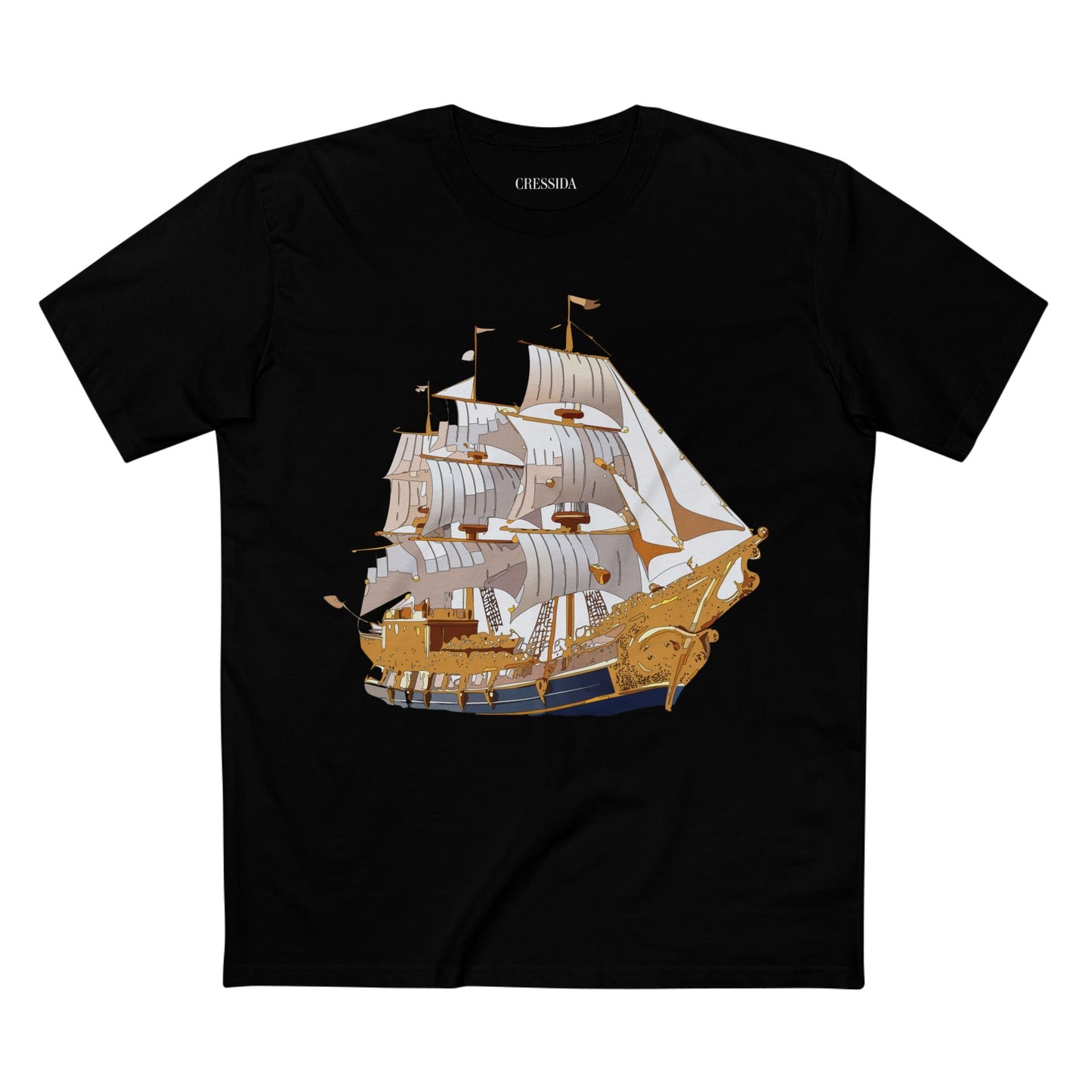 Ship Graphic Unisex 100 Cotton T-Shirt with Gold Frigate Art Design 2