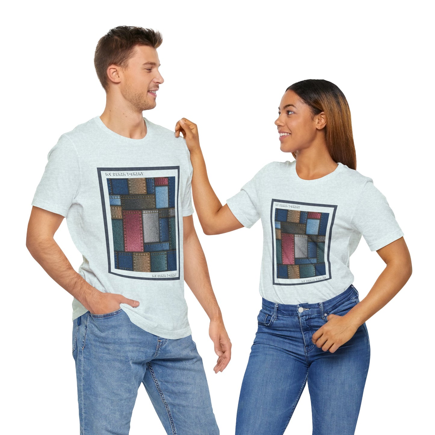 Unisex Cotton Tee Shirt with Denim Print