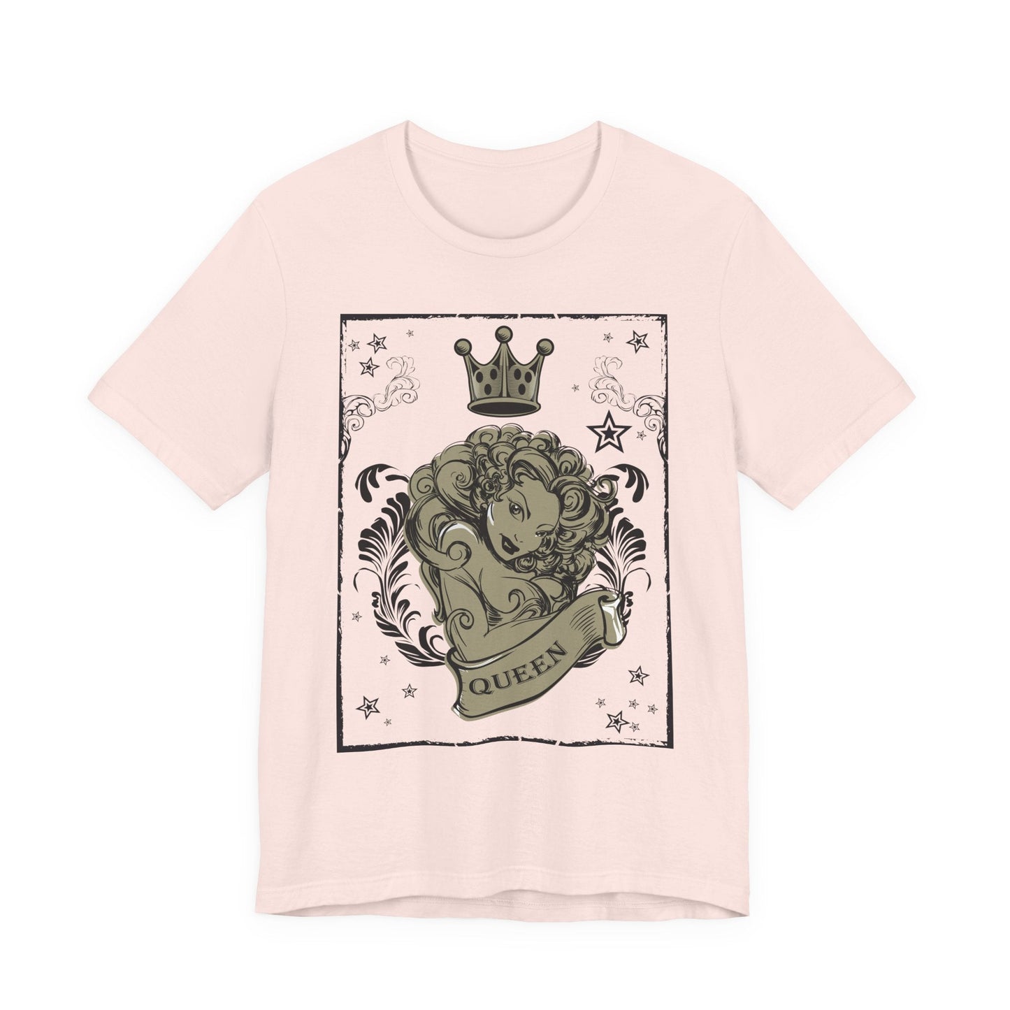 Crown Face Portrait Graphic Tee Vintage Floral Illustration Rock Band T-Shirt
